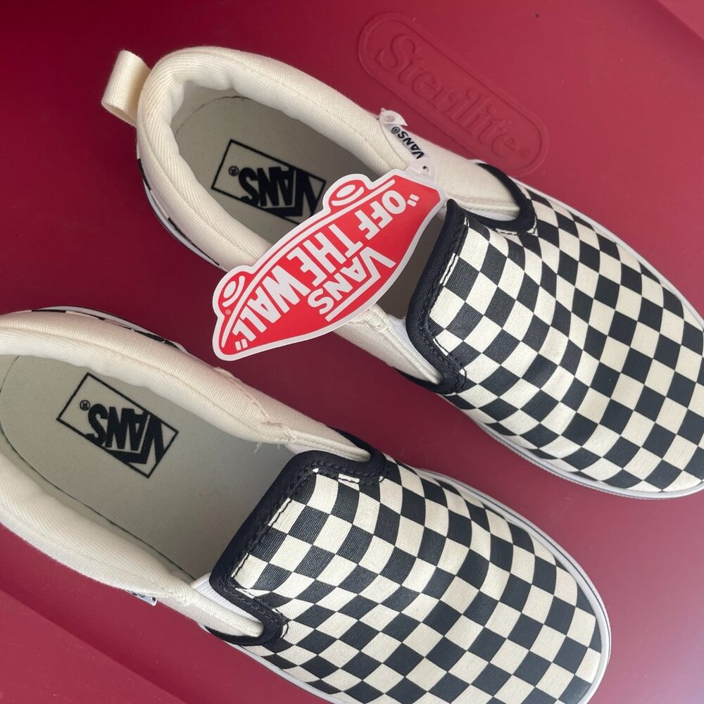 VANS Classic Checkered Slip-on Canvas Shoes, Black/Natural